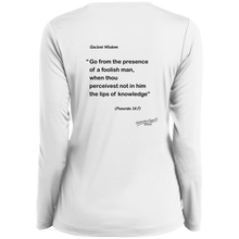 Load image into Gallery viewer, WISDOM PROVERB OF THE ANCIENTS! --  BACK ONLY -- The Ancients had the same problem we have but they expressed it so politely! Long Sleeve V-Neck  --  353
