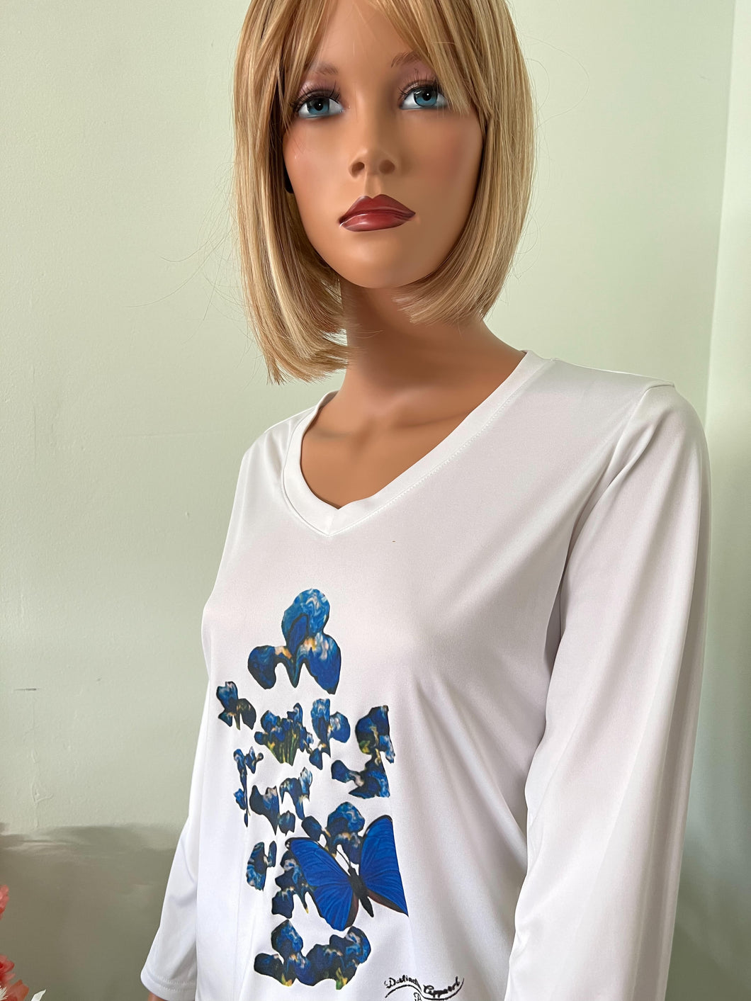 Floating Iris Petals  Long Sleeve V-Neck Tee 353